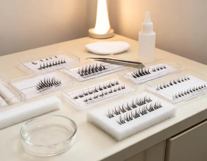 eyelash extensions supplier on a cosmetics bench, illustration only