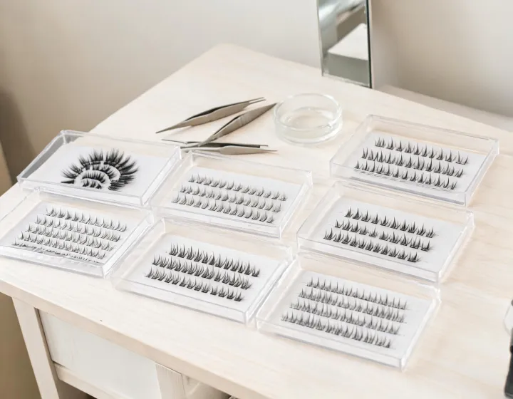 eyelash extensions wholesale on a cosmetics bench, illustration only